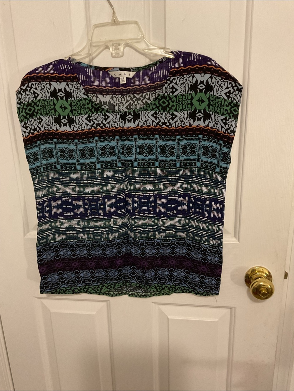 CAbi Multicolor Patterned Sleeveless Tank in Blue, Green, Purple, Black
